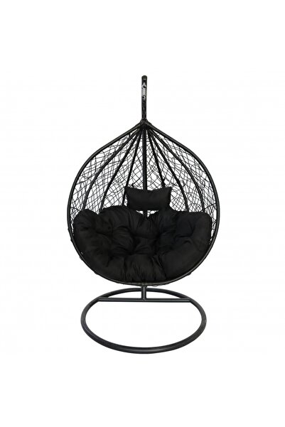 DE HOME Leagan tip cuib DeHome Joy 210 negru cu suport inclus, perna neagra p...