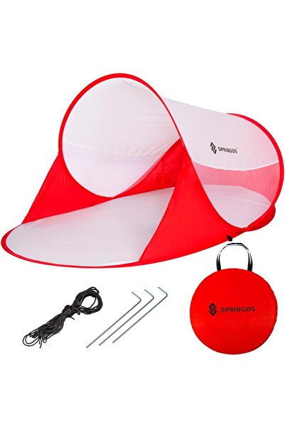 Springos Cort plaja Pop Up 200x120cm Rosu/Alb