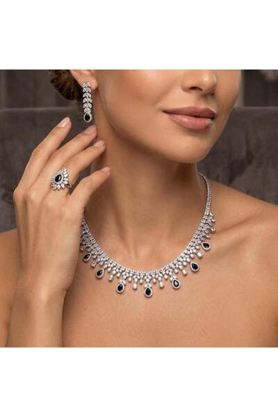 Benola Brand طقم كامل زيركون تصميم الماس اسود
