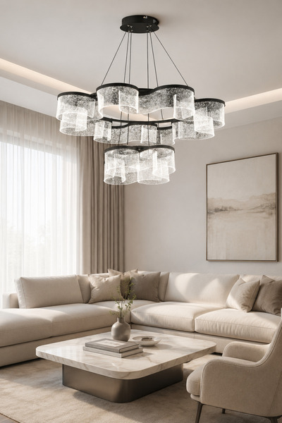 Taşcan Aydınlatma Estrella Siyah Sarkıt Led 2 Katlı Avize Modern Luxury Salon...