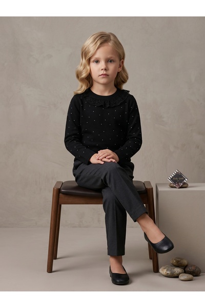 LADYGOLD KIDS Kız Çocuk Taşlı Dantelli Yakalı Uzun Kollu Badi 2-5 Yaş