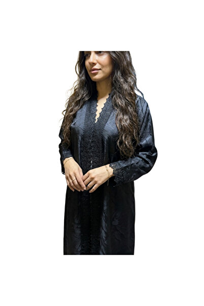 Generic elegant and formal open front abaya with pleated details at the front...
