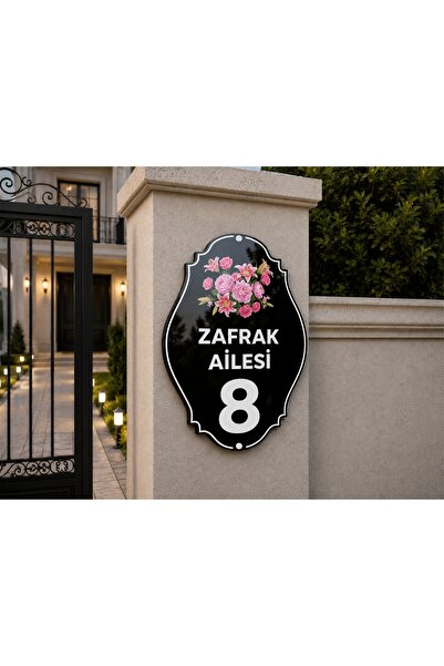 zafrakreklam Kişiye Özel Çiçek Motifli Kapı Numarası ve Aile İsmi Tabelası 30...