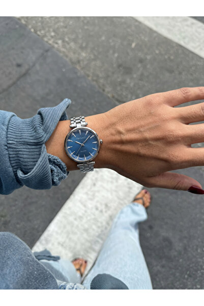 Ferrucci Milano Lacivert Kadranlı Kristal Kesim Cam Detaylı Gümüş Kadın Kol S...