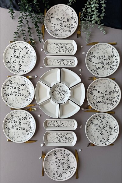 VENÜS HOME DECORATION Siyah Eliz Model 8 Kişilik 19 Parça Modern Kahvaltı Takımı