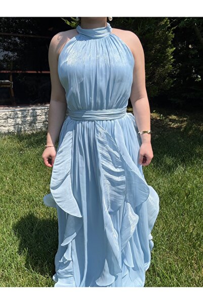 BUSE ATMACA Halter Yaka Fırfırlı Abiye