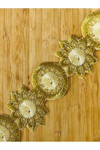 Öztürk Tuhafiye Adhesive Yellow Glitter Thread Embroidered Ribbon 5.5 cm X 1 ...