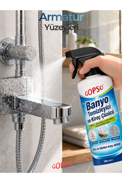 Gopso 2'li Banyo Temizleyici ve Kireç Çözücü Sprey 500 ml Duşakabin Lavabo Fayans Armatür Temizleyici