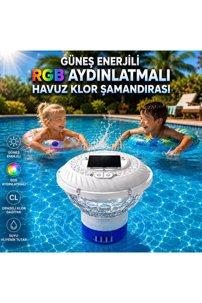 MultiZone Güneş Enerjili RGB LED Havuz Klor Şamandırası Havuz Aydınlatma Lamb...