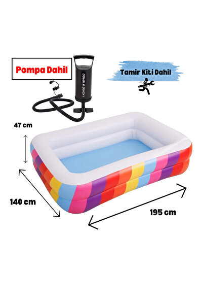 Kalitomi 195x140x47 cm Şişme Havuz Pompa Hediyeli – Çift Halkalı Dayanıklı PV...