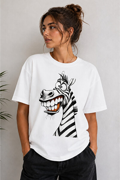 VODEXA Ženska majica prevelikog kroja sa printom nasmejanog zebra, 100% pamuk...