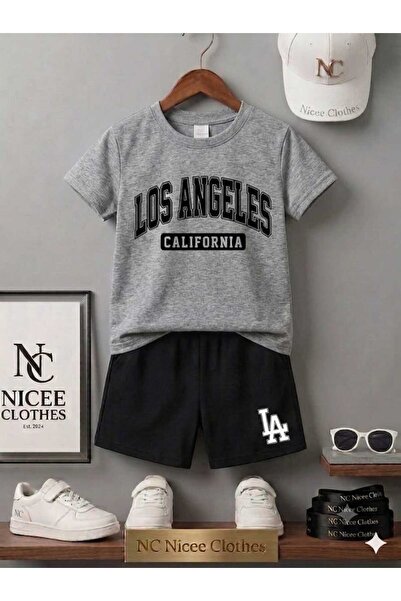 NC Nicee Clothes LETNJA DEČJA MAJICA I KRATKE HLAČE UNISEKS (CRNI LOS ANGELES...