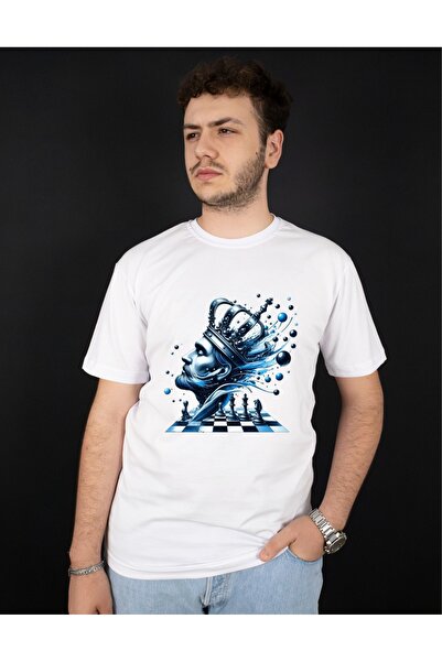 Krays King Chess Themed Design Unisex White T-Shirt – Modern Print with Water...