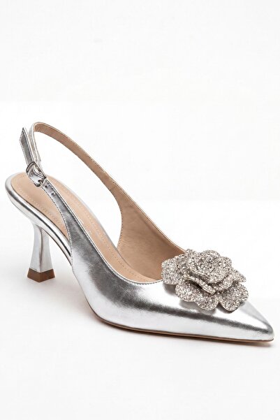 Assortie Radiant Metalik Çiçekli Stiletto Topuklu Davet ve Gece Ayakkabısı 9CM