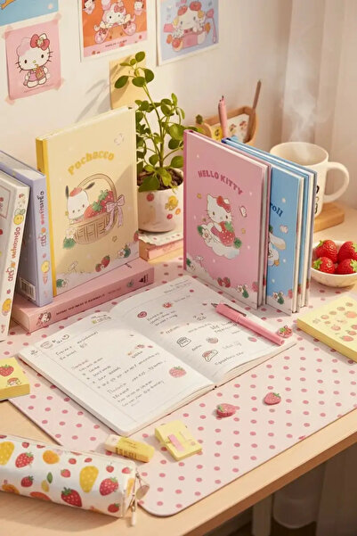 Miniso Sanrio Licensed Strawberry Collection Striped A5 and B5 Notebook Set (...