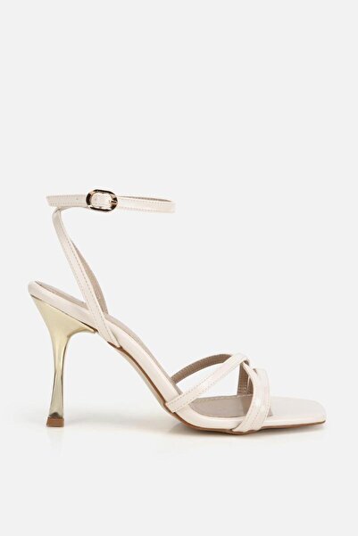 Yaya by Hotiç Women's Bone Cross Strap Gold Heeled High Heels Sandals