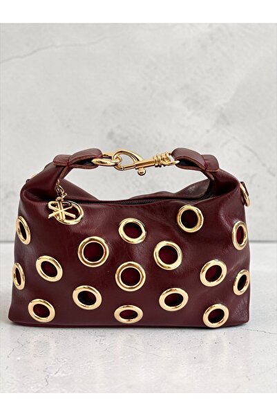 Aslia Collection Bags Kadın Kuşgözü Detaylı El ve Omuz Çantası Gold Aksesuarlı