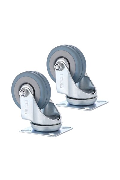 Lawazim BMB 2-Piece 100mm Grey Rubber Swivel Caster Wheels with Plate, 90kg T...