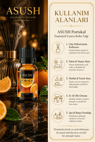 ASUSH Portakal Esansiyel Yağ 10 ML – Ferah, Tatlı ve Narenciye Kokulu Aromatik Yağ