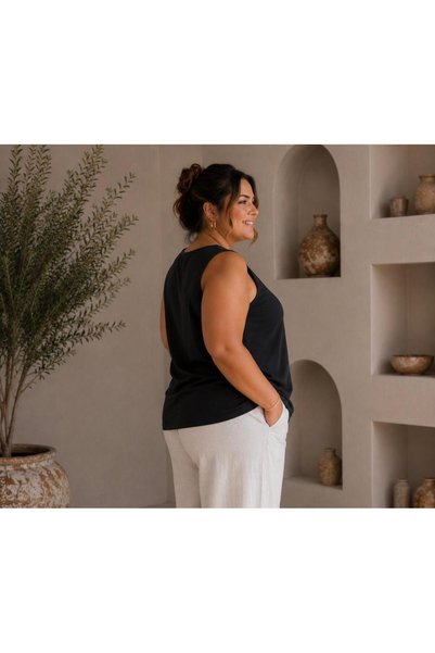 Gülmina Moda Women's Plus Size Square Neck Front Jumpsuit Tank Top
