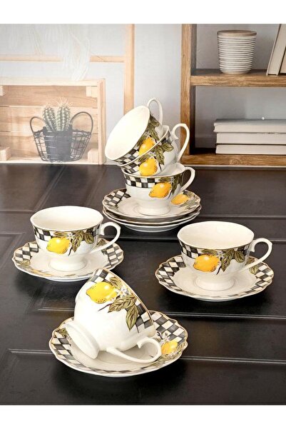 ROSSEV Porselen Çay Fincanı 6 Kişilik 12 Parça Amarillo