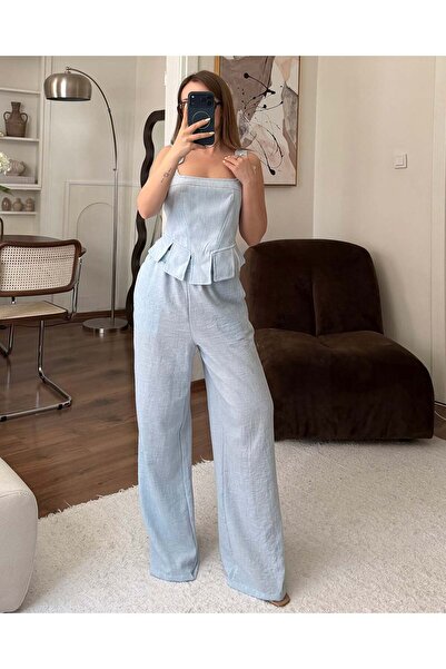 codudem Summer Blouse Pants Linen Beige Set