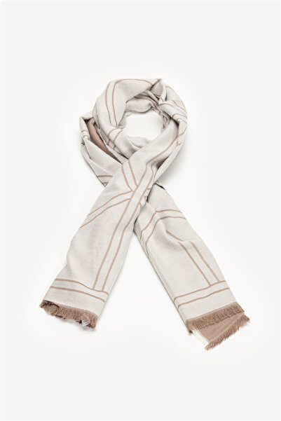 Calvin Klein Emblem Repeat LW Shawl W Fringes Kadın Şal Beyaz