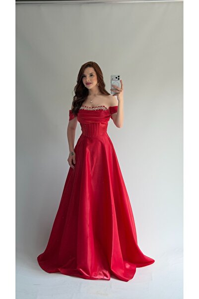ayşenur Dinçer butik Soft Glam Abiye Kırmızı