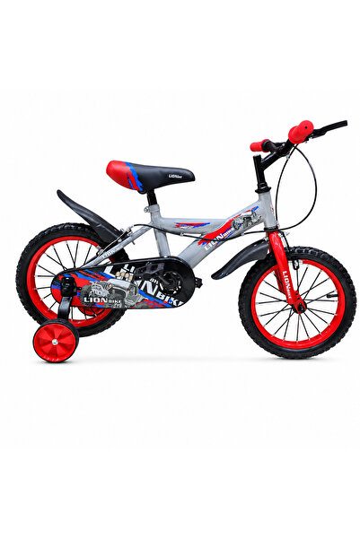 stars pearl Lion Bike 14" Kids Mountain Bike with Training Wheels - Gray and Red