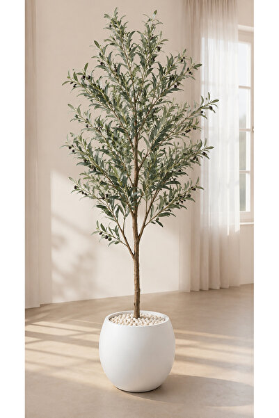 bitkidünyam Yapay Zeytin Ağacı 170 Cm - Beyaz Küre Saksılı