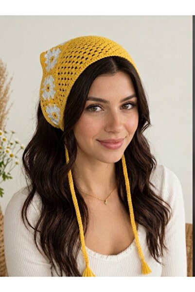 NİLZ Bohemian Knitted Hair Bandana with Floral Detail