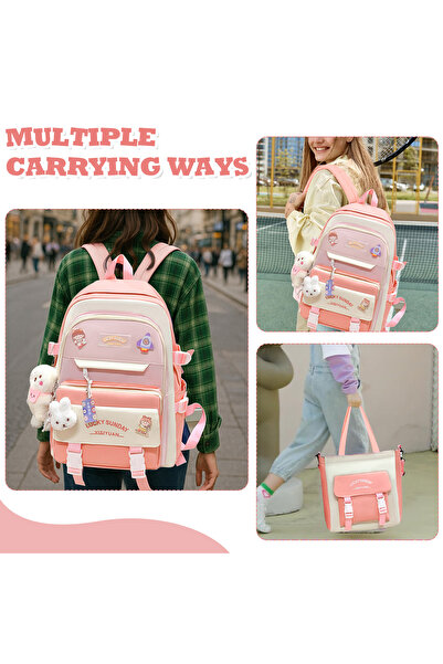 HI-FINE 5-Piece School Backpack Set, Cute Casual Student Backpack with Tote B...