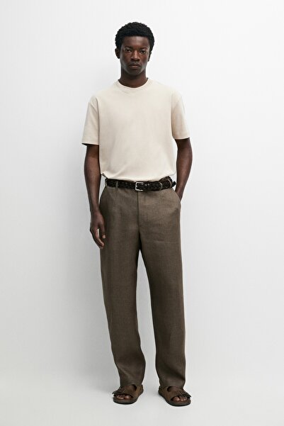 Massimo Dutti %100 keten, soluk efektli total look pantolon