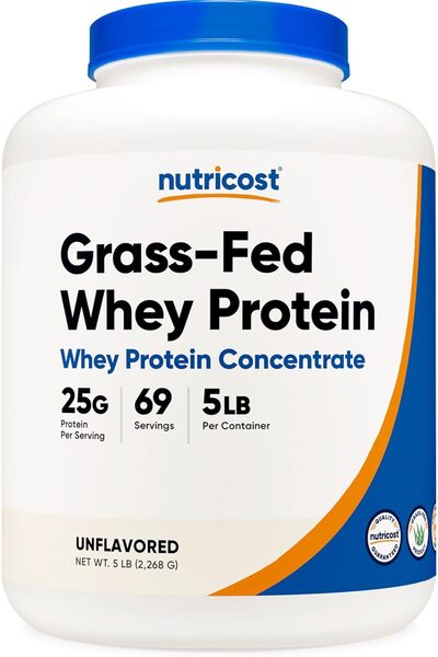 Nutricost مركز بروتين مصل اللبن من الأبقار التي تتغذى على العشب - غير مُعدّل،...