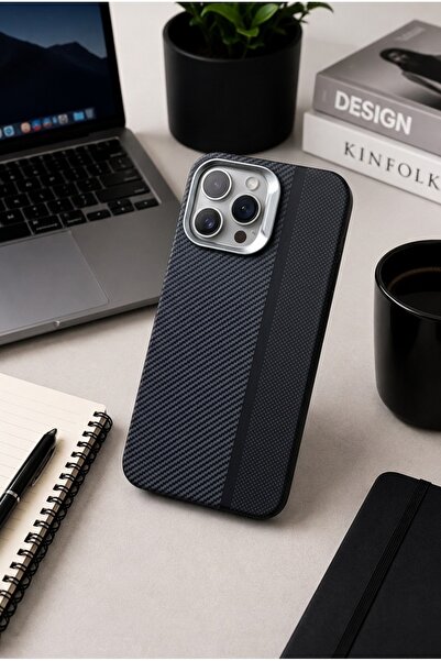 KZN TECH iPhone 14 Pro Max Uyumlu Karbon görünümlü kamera korumalı sert kapak...