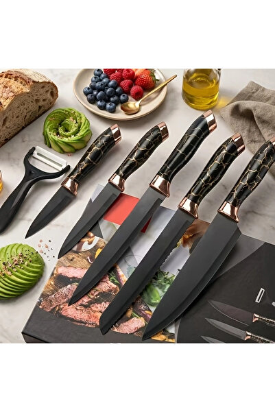 OSOOKE 6-Piece Kitchen Knife Set with Peeler & Gift Box, Non-Stick Stylish De...