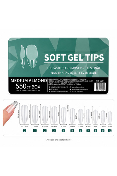 Lashlusion 550’li Soft Gel Tips Medium Almond Şeffaf Protez Tırnak Tipi Badem...