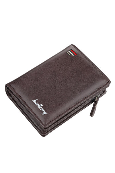 baellerry Men's Short Wallet, PU Leather Tri-fold Zippered Card Holder with C...