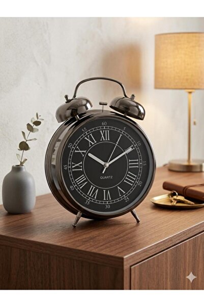 Şahane Round Alarm Clock-Black Tkebt Black