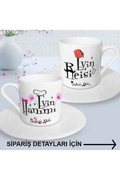 Kişiye Özel İkili Evin Hanımı Reisi Türk Kahvesi Fincanı Seti-PORSELEN-SEVGİLİLERE-BABALAR GÜNÜ-DOĞUM GÜNÜ