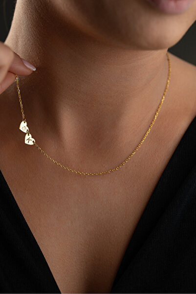 beonejewelry 925 Ayar Gümüş Kişiye Özel Harf Yazılı Kalpli Köprücük Kolye