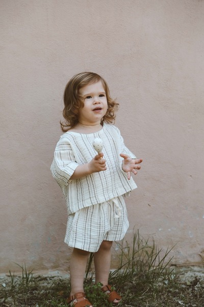 Oh La La Koala For Little Ones Brown Striped T-Shirt Shorts Set
