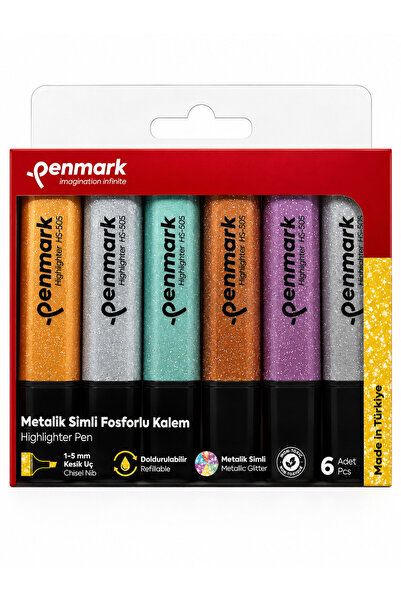penmark 6'lı Metalik Simli Fosforlu Kalem Seti HS-505