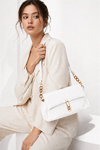 Moda Lime White Women's Elegant Textured Chain Strap Shoulder Bag Suitable fo...