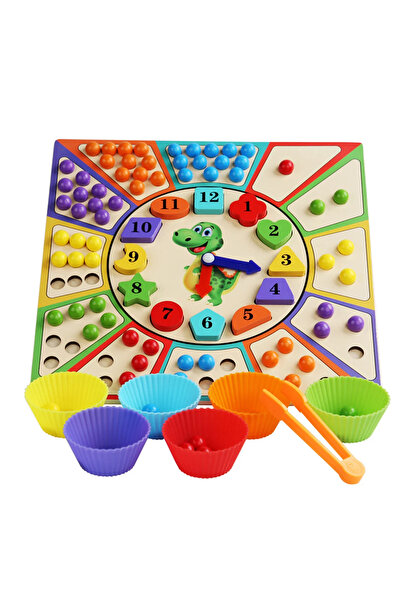 OEM Montessori Game Motor Skills Associations and Clock with Shapes Pincer Ba...
