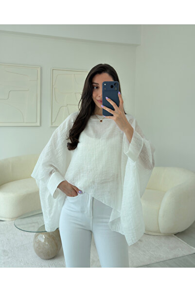 LUUNA STORE BEYAZ UÇUŞAN PELERİN BLUZ