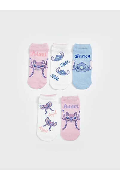 LC Waikiki Stitch and Angel Patterned Girl's Booties Socks 5-Piece