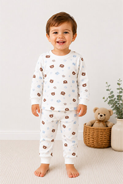 TİNY GOLDEN Snap Fastener Baby Pajama Set with Pattern, 100% Cotton, 2-Piece ...