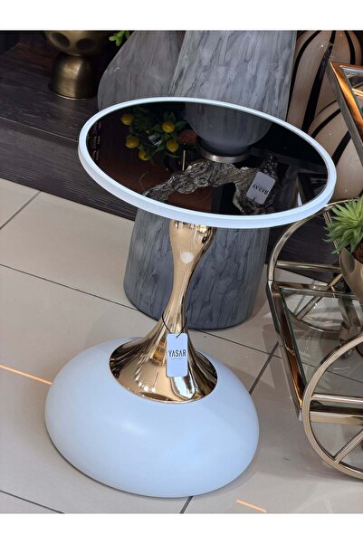 YASAR CONCEPT Moira Metal Aynalı Yan Sehpa Beyaz 38x53 Cm