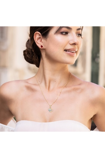 Larezo 925 Silver Necklace with Gold Plated, Large White Crystal Heart Pendan...